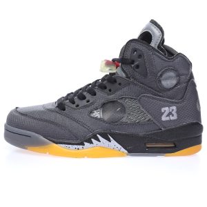 Off-White x Air Jordan Retro 5Black/Muslin-Fire Red"