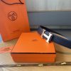 Hermes Men's Counter Top Layer Cowhide Steel Button Belt