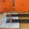 Hermes Men's Counter Top Layer Cowhide Steel Button Belt