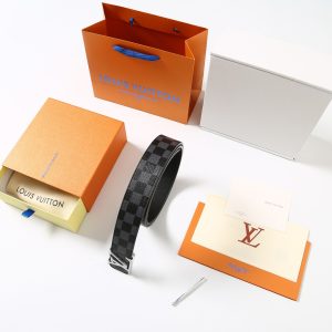 Classic LV Silver Head Black Plaid Belt