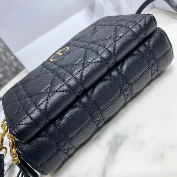Dior Caro Double Pouch In Black Cannage Calfskin