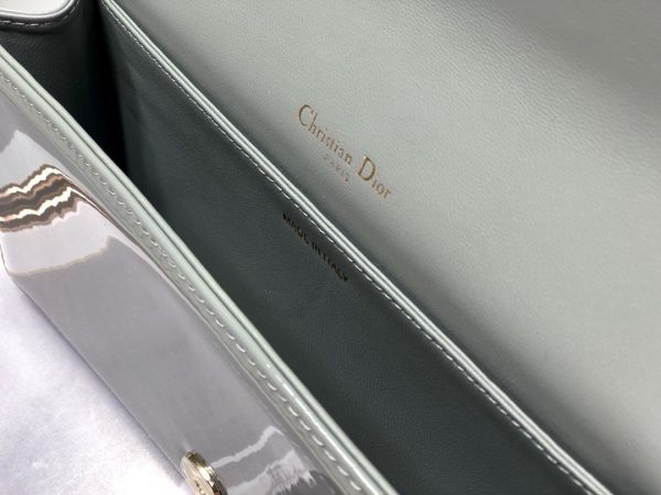 Dior Lady Dior Clutch With Chain In Grey Patent Leather