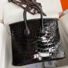Hermes Birkin 25 Retourne Handmade Bag In Black Shiny Alligator Leather