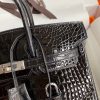 Hermes Birkin 25 Retourne Handmade Bag In Black Shiny Alligator Leather
