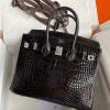 Hermes Birkin 25 Retourne Handmade Bag In Black Shiny Alligator Leather