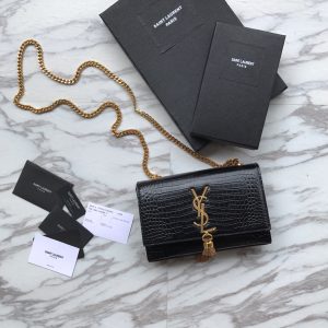 Yves Saint Laurent 'Medium Monogram Sunset' Croc Embossed Leather