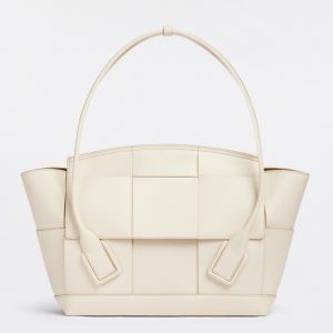 Bottega Veneta Arco Medium Bag In White Intrecciato Calfskin