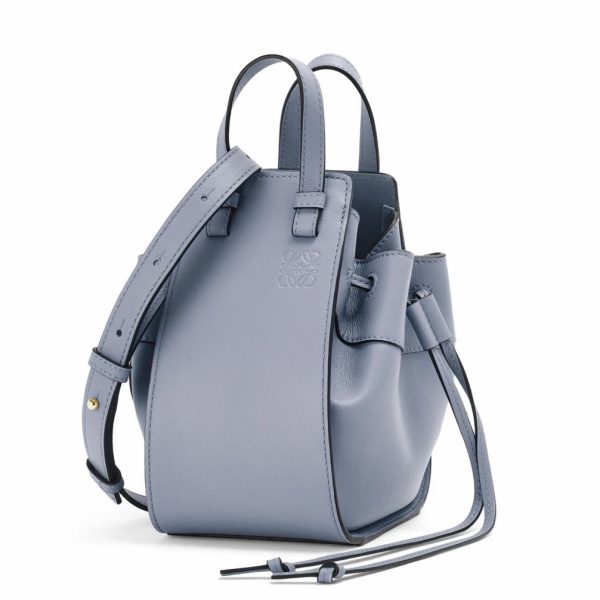 lh19caab.jpg Loewe Mini Hammock Drawstring Bag In Blue Calfskin